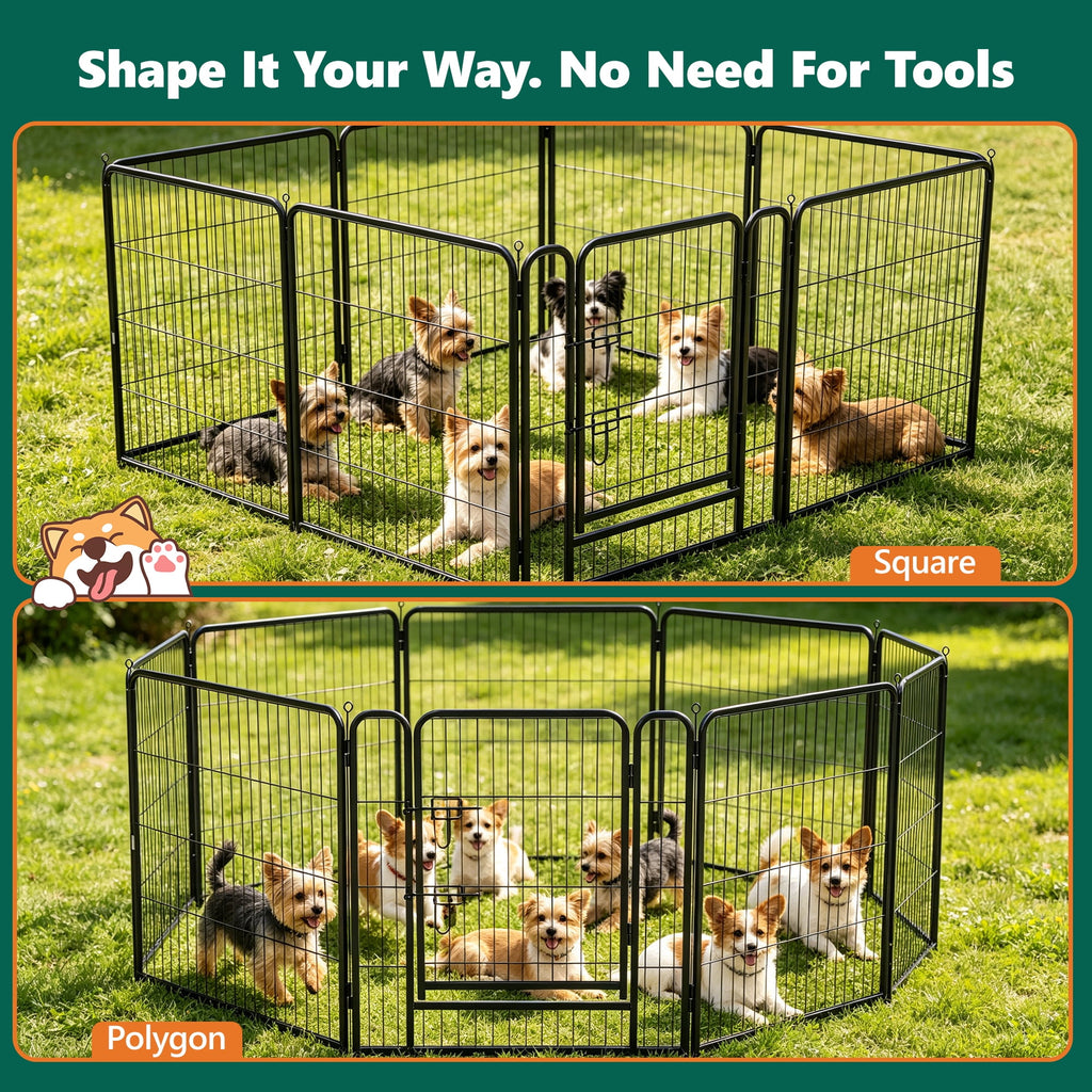 WLLJOY Dog Playpen, 32 Inch 8 Panels Heavy Duty Metal Pet Fence for Indoor/Outdoor, Large Dog Exercise Pen for RV Camping/Yard/Garden, Black
