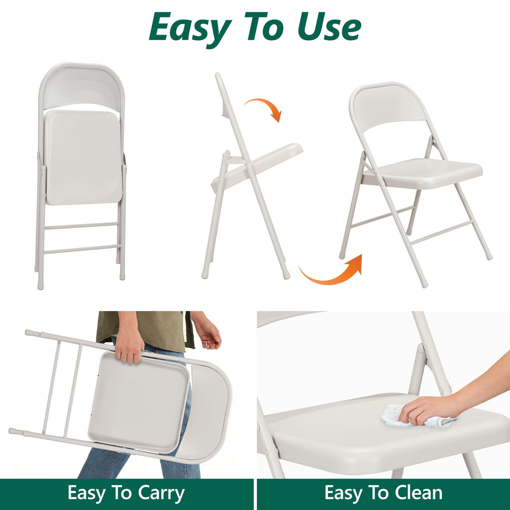 HaiNova All Iron Steel Folding Chair 4 Pack,Durable Portable,Capacity 350 lbs, Indoor/Outdoor Dual-Use Seating for Various Occasions, Khaki