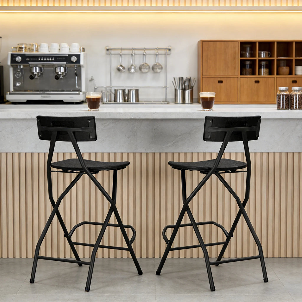 HaiNova Black Folding Bar Stool with Backrest, Blow-molded/Metal Frame, Durable and Sturdy Folding Chair for Indoor/Outdoor Kitchen Shop Cafe