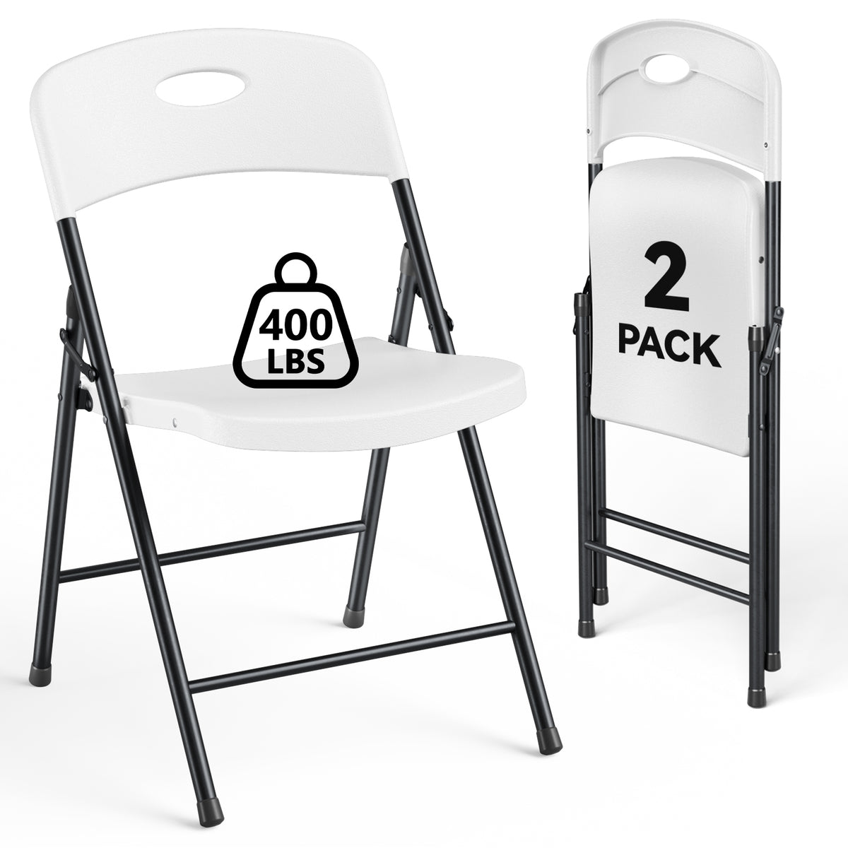 HaiNova 4PCS Black Plastic Folding Chair Set, 400-Pound Portable Waterproof and Wear-Resistant Folding Chair with Steel Frame for Picnics and Business