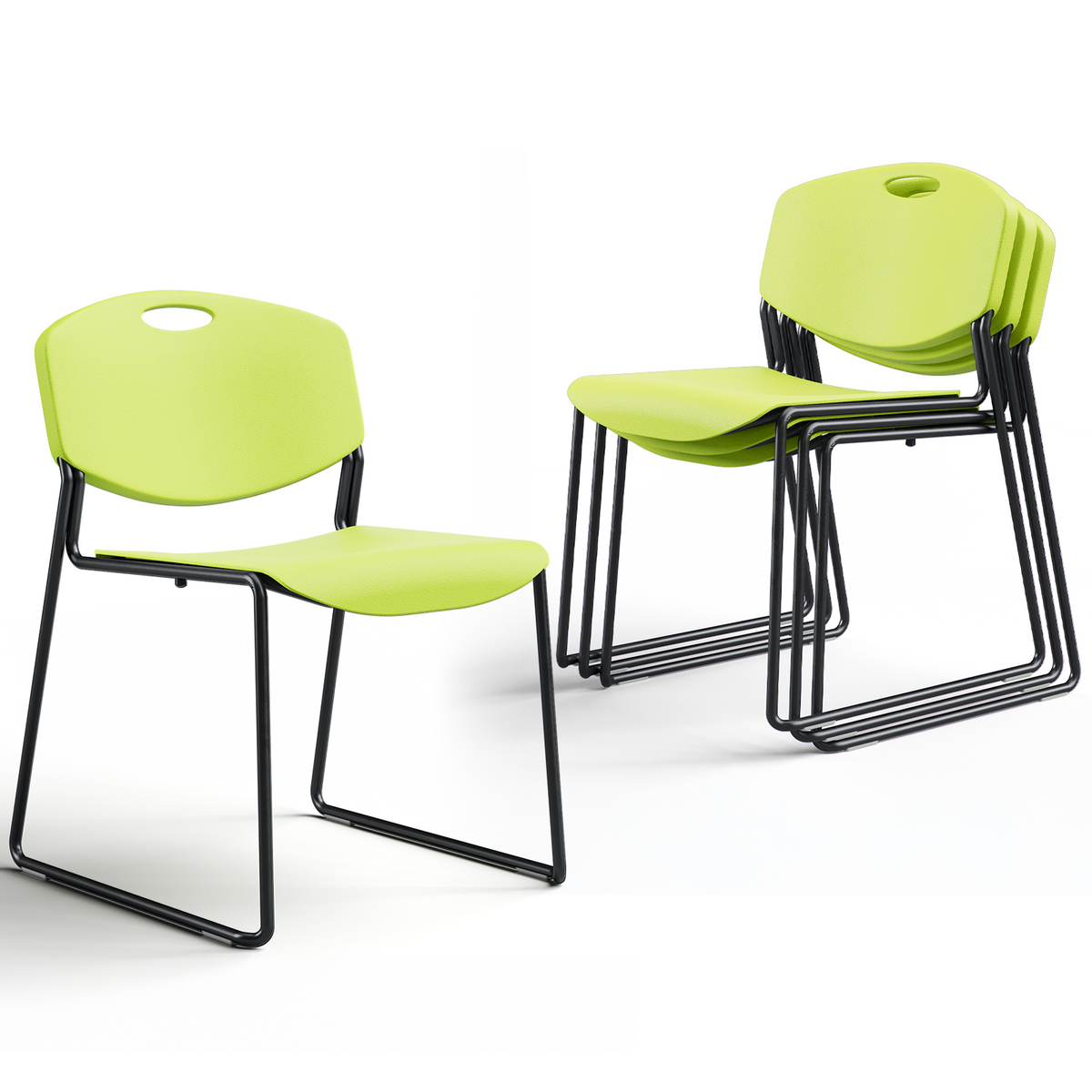 Stacking Chairs Set of 4, Plastic Waiting Room Chair with Sled Base, Stackable Office Guest Reception Chairs No Wheels for Break Rooms and Conference Rooms Black