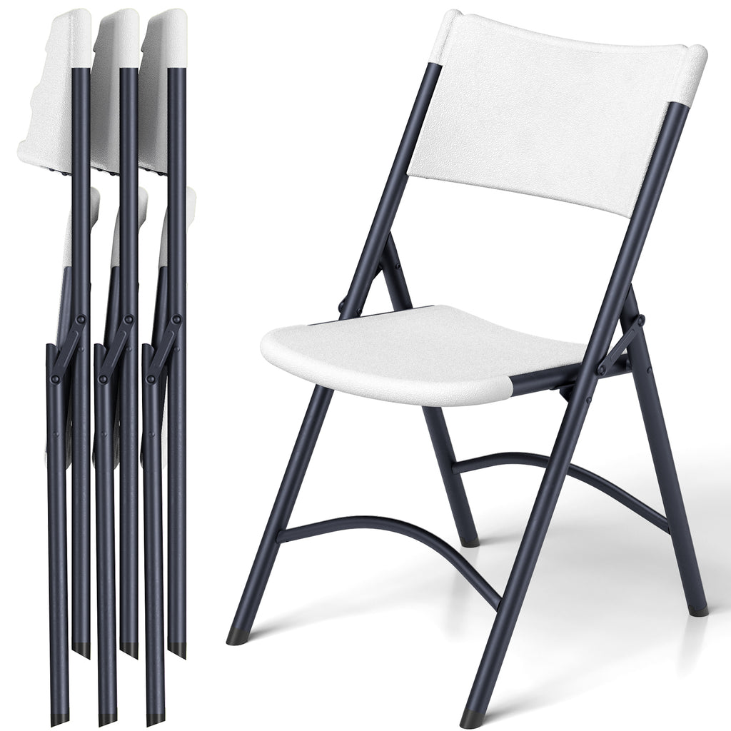 Folding Chairs 4 Pack, Outdoor Portable Foldable Chair with Steel Frame, 500lbs Capacity Heavy Duty Metal White Plastic Folding Chairs for Patio, Picnic, Kitchen, Dining