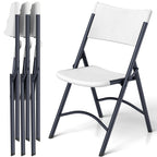 Folding Chairs 4 Pack, Outdoor Portable Foldable Chair with Steel Frame, 500lbs Capacity Heavy Duty Metal White Plastic Folding Chairs for Patio, Picnic, Kitchen, Dining