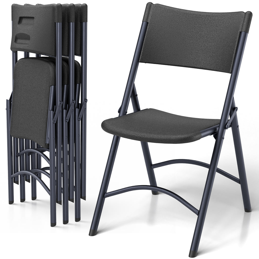 Folding Chairs 4 Pack, Outdoor Portable Foldable Chair with Steel Frame, 500lbs Capacity Heavy Duty Metal White Plastic Folding Chairs for Patio, Picnic, Kitchen, Dining