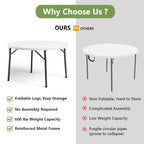 48" Folding Round Table, Heavy Duty Plastic Commercial Dinner Table with Foldable Steel Legs, Portable Banquet Table for Wedding, Party, Events, Indoor, Outdoor, White