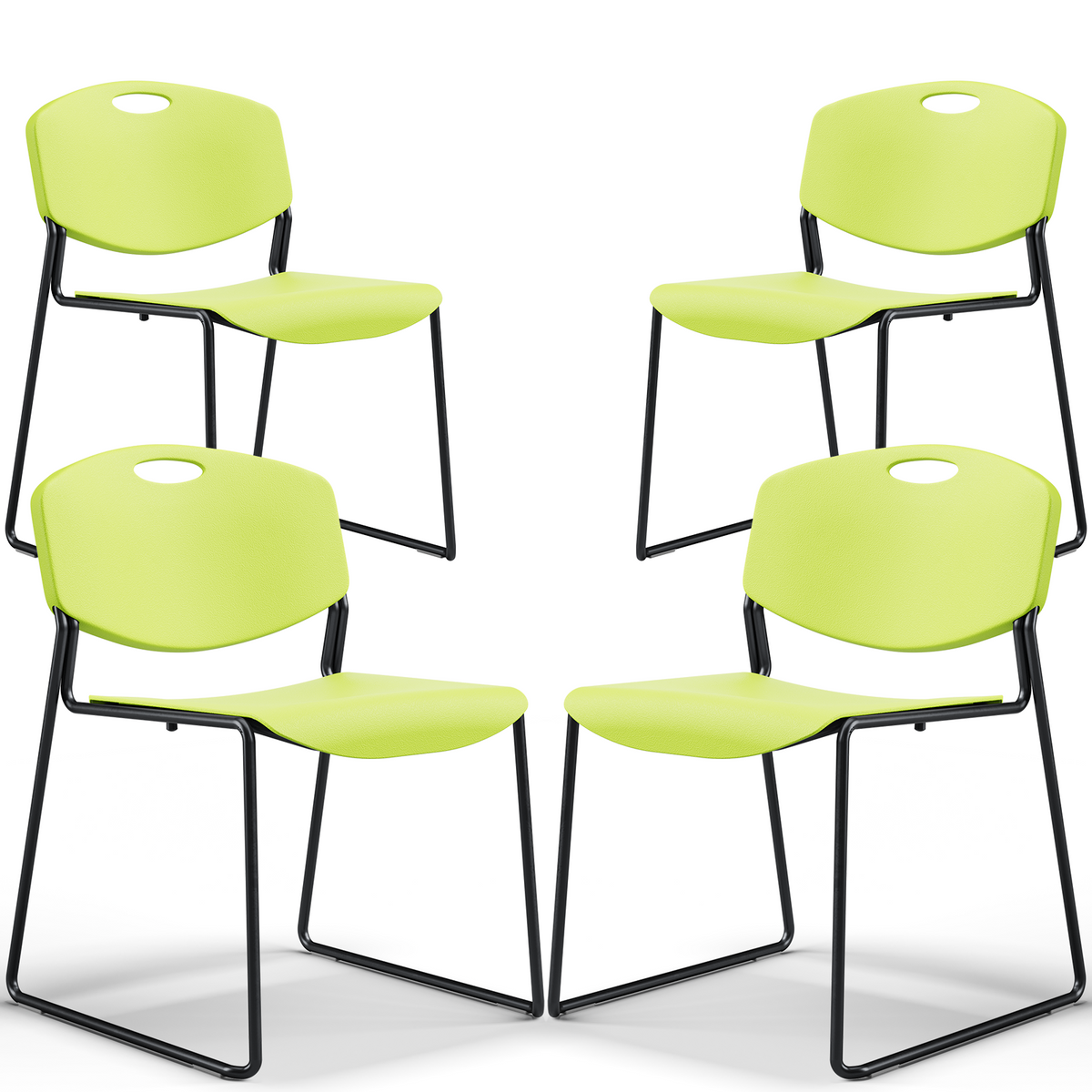 Stacking Chairs Set of 4, Plastic Waiting Room Chair with Sled Base, Stackable Office Guest Reception Chairs No Wheels for Break Rooms and Conference Rooms Black