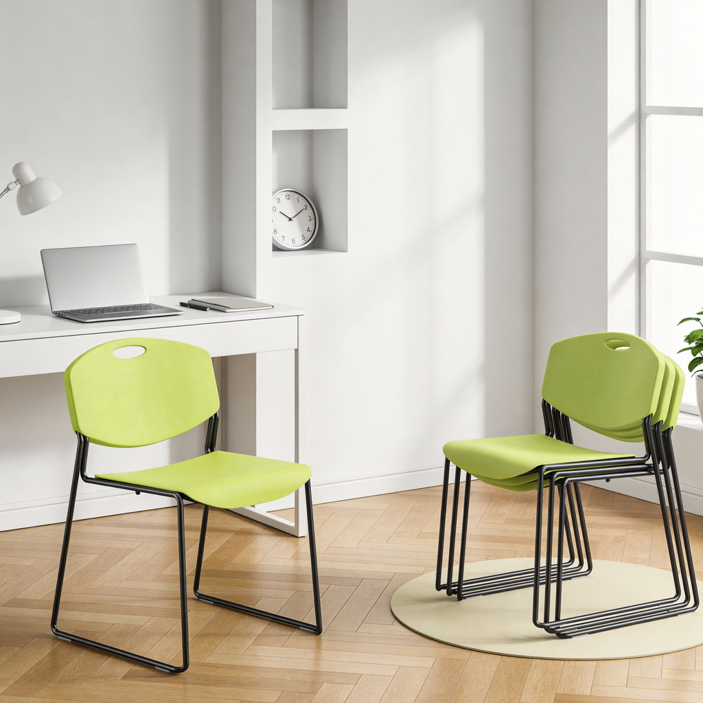 Stacking Chairs Set of 4, Plastic Waiting Room Chair with Sled Base, Stackable Office Guest Reception Chairs No Wheels for Break Rooms and Conference Rooms Black