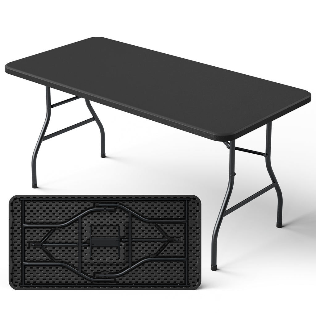 5FT Folding Table, Heavy Duty Plastic Table with Foldable Legs, Black