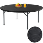 60" Folding Round Table, Plastic Dinner Table, Portable Folding Banquet Table for Living Room, Party or Outdoor Event, Black