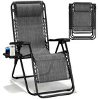 Zero Gravity Chairs Set of 2, Adjustable Lounge Chair Outdoor Recliner, Folding Reclining Lawn Chair, Anti Gravity Chair with Pillow & Cup Holder for Pool Camping Sunbathing Beach Patio (Gray)