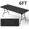 6ft Folding Table, Heavy Duty Plastic Card Table with Foldable Steel Legs, Metal Frame Support up to 600 lb, Portable for Indoor, Outdoor, Picnic, Camping, Dining, Party, Black