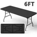6ft Folding Table, Heavy Duty Plastic Card Table with Foldable Steel Legs, Metal Frame Support up to 600 lb, Portable for Indoor, Outdoor, Picnic, Camping, Dining, Party, Black