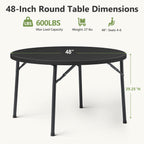 48" Folding Round Table, Heavy Duty Plastic Commercial Dinner Table with Foldable Steel Legs, Portable Banquet Table for Wedding, Party, Events, Indoor, Outdoor, White
