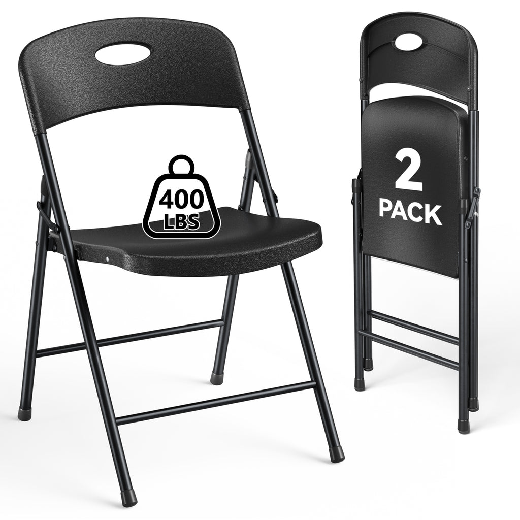 HaiNova 4PCS Black Plastic Folding Chair Set, 400-Pound Portable Waterproof and Wear-Resistant Folding Chair with Steel Frame for Picnics and Business