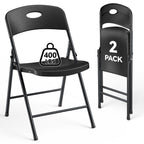 HaiNova 4PCS Black Plastic Folding Chair Set, 400-Pound Portable Waterproof and Wear-Resistant Folding Chair with Steel Frame for Picnics and Business