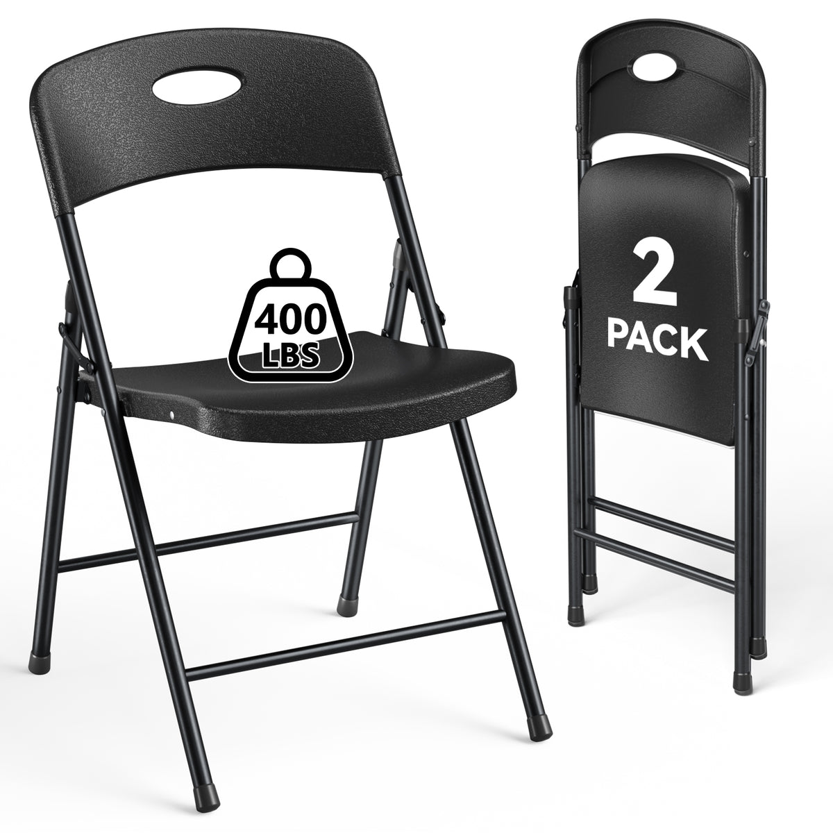 HaiNova 4PCS Black Plastic Folding Chair Set, 400-Pound Portable Waterproof and Wear-Resistant Folding Chair with Steel Frame for Picnics and Business
