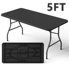 5FT Folding Table, Heavy Duty Plastic Table with Foldable Legs, Black