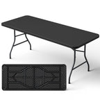 6ft Folding Table, Heavy Duty Plastic Card Table with Foldable Steel Legs, Metal Frame Support up to 600 lb, Portable for Indoor, Outdoor, Picnic, Camping, Dining, Party, Black