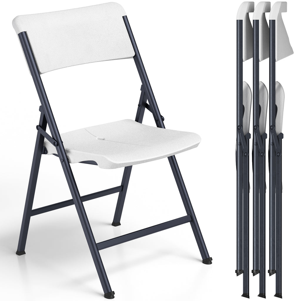 Folding Chair 4 Pack, Portable Heavy Duty Foldable Chair Plastic Seat with Steel Frame for Indoor and Outdoor, Dinning, Party, Wedding, Office, Patio, Garden, White