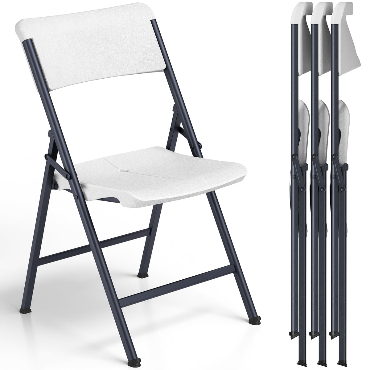 Folding Chair 4 Pack, Portable Heavy Duty Foldable Chair Plastic Seat with Steel Frame for Indoor and Outdoor, Dinning, Party, Wedding, Office, Patio, Garden, White
