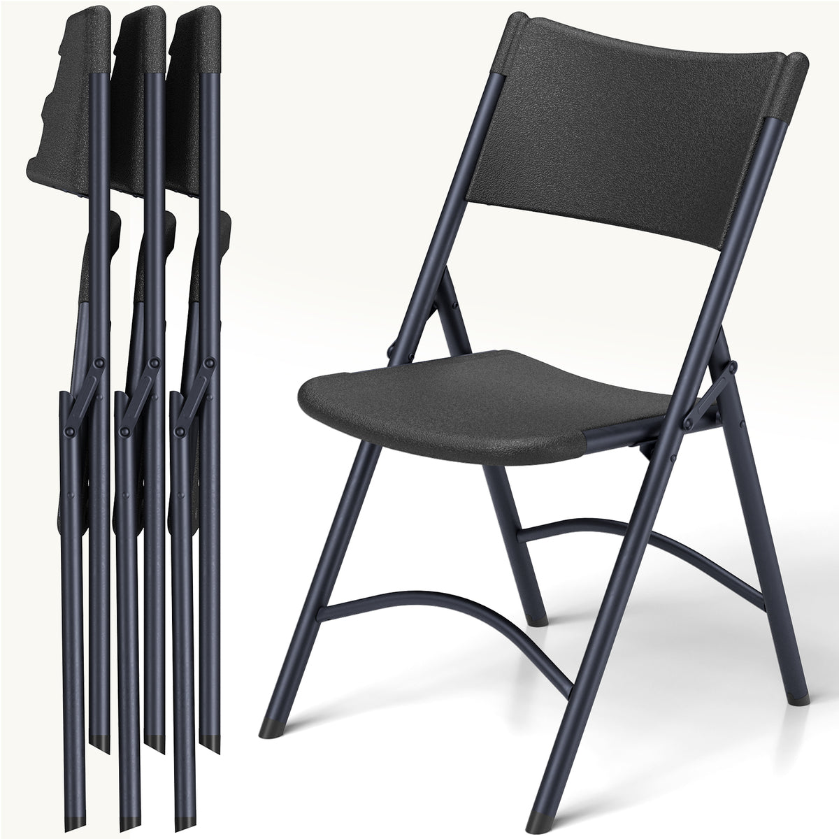 Folding Chairs 4 Pack, Outdoor Portable Foldable Chair with Steel Frame, 500lbs Capacity Heavy Duty Metal White Plastic Folding Chairs for Patio, Picnic, Kitchen, Dining