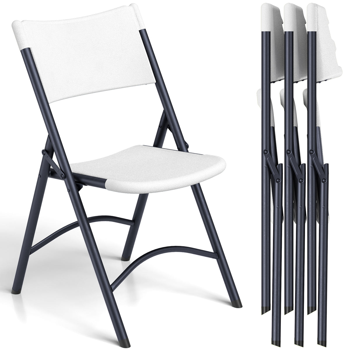 Folding Chairs 4 Pack, Outdoor Portable Foldable Chair with Steel Frame, 500lbs Capacity Heavy Duty Metal White Plastic Folding Chairs for Patio, Picnic, Kitchen, Dining
