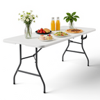 HaiNova 4 Pack 6ft Folding Table, 72" × 30" with Carry Handle, Stain Resistant Foldable Table for Camping Party Picnic, White