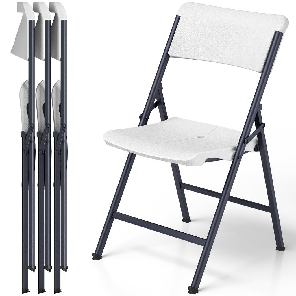 Folding Chair 4 Pack, Portable Heavy Duty Foldable Chair Plastic Seat with Steel Frame for Indoor and Outdoor, Dinning, Party, Wedding, Office, Patio, Garden, White