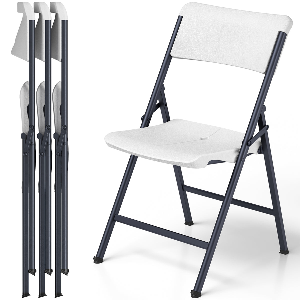 Folding Chair 4 Pack, Portable Heavy Duty Foldable Chair Plastic Seat with Steel Frame for Indoor and Outdoor, Dinning, Party, Wedding, Office, Patio, Garden, White