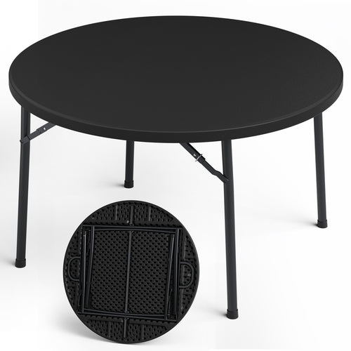 48" Folding Round Table, Heavy Duty Plastic Commercial Dinner Table with Foldable Steel Legs, Portable Banquet Table for Wedding, Party, Events, Indoor, Outdoor, White