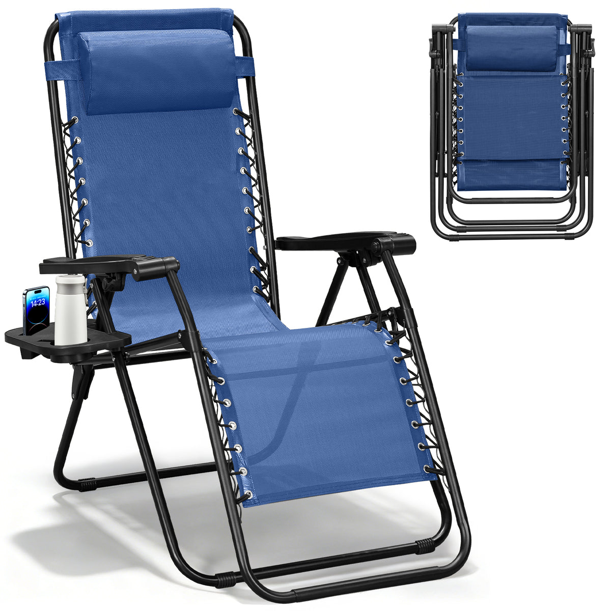 Zero Gravity Chairs Set of 2, Adjustable Lounge Chair Outdoor Recliner, Folding Reclining Lawn Chair, Anti Gravity Chair with Pillow & Cup Holder for Pool Camping Sunbathing Beach Patio (Gray)