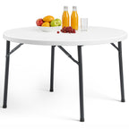 48" Folding Round Table, Heavy Duty Plastic Commercial Dinner Table with Foldable Steel Legs, Portable Banquet Table for Wedding, Party, Events, Indoor, Outdoor, White