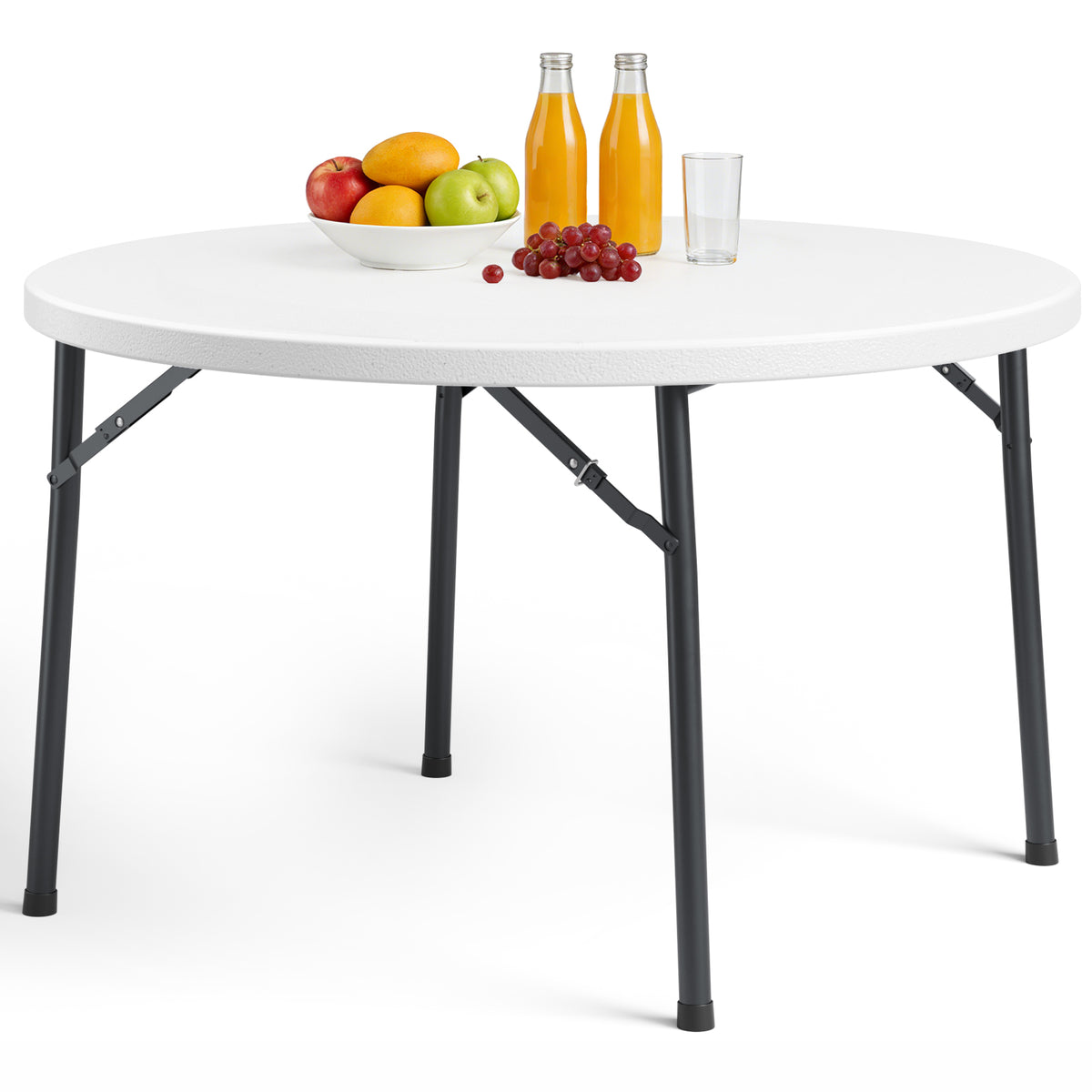 48" Folding Round Table, Heavy Duty Plastic Commercial Dinner Table with Foldable Steel Legs, Portable Banquet Table for Wedding, Party, Events, Indoor, Outdoor, White