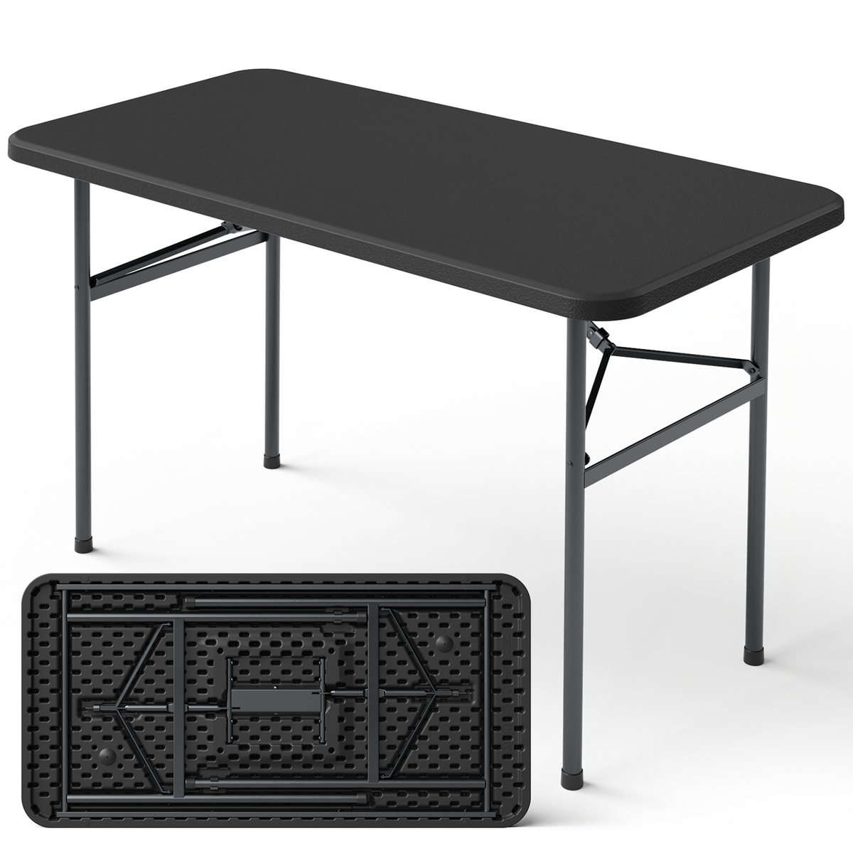 4ft Folding Table, Heavy Duty Plastic Card Table with Foldable Steel Legs, Metal Frame Support up to 400 lb, Portable for Indoor, Outdoor, Picnic, Camping, Dining, Party, White