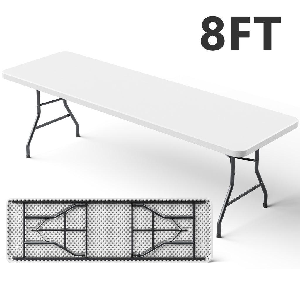 8ft Folding Table, Heavy Duty Plastic Card Table with Foldable Legs