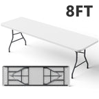 8ft Folding Table, Heavy Duty Plastic Card Table with Foldable Legs