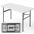 4ft Folding Table, Heavy Duty Plastic Card Table with Foldable Steel Legs, Metal Frame Support up to 400 lb, Portable for Indoor, Outdoor, Picnic, Camping, Dining, Party, White