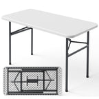 4ft Folding Table, Heavy Duty Plastic Card Table with Foldable Steel Legs, Metal Frame Support up to 400 lb, Portable for Indoor, Outdoor, Picnic, Camping, Dining, Party, White