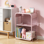 Cute Nightstand, Metal End Table, Side Table with Storage, 3-Tier Narrow End Table for Girls, Small Beside Table for Bedroom, Living Room, Office, Decor, Pink