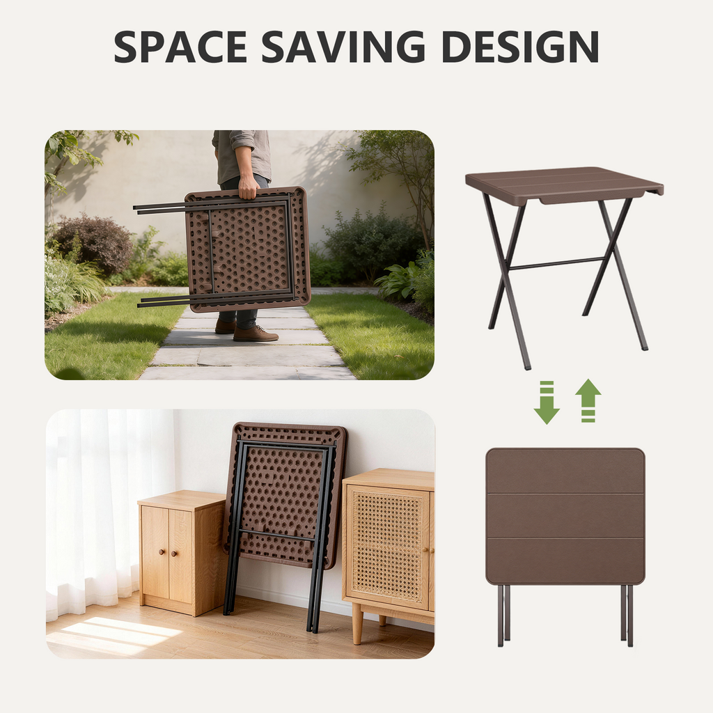 Folding Table, 27" Small Foldable Table No Assembly, Square Folding Card Table with Heavy-Duty Steel Frame, Portable Indoor Outdoor Tables for Camping, Patio, Picnic, RV, Dorm, Small Spaces