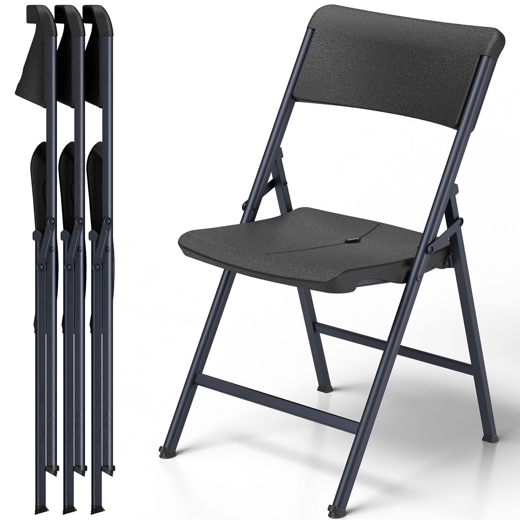 Folding Chair 4 Pack, Portable Heavy Duty Foldable Chair Plastic Seat with Steel Frame for Indoor and Outdoor, Dinning, Party, Wedding, Office, Patio, Garden, White