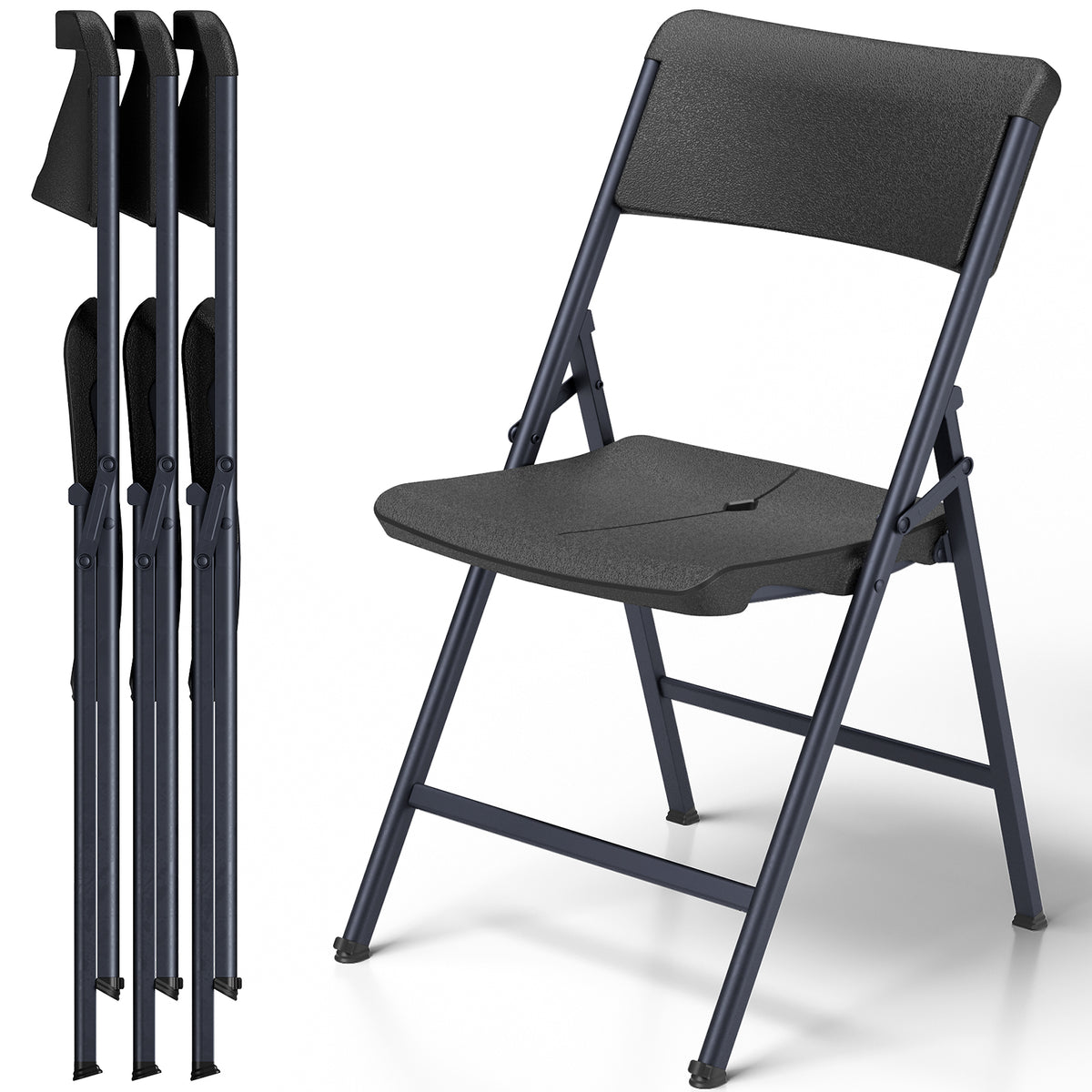 Folding Chair 4 Pack, Portable Heavy Duty Foldable Chair Plastic Seat with Steel Frame for Indoor and Outdoor, Dinning, Party, Wedding, Office, Patio, Garden, White