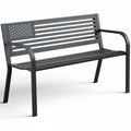 47" Outdoor Garden Bench, Iron Steel Frame Patio Bench with Backrest, Black