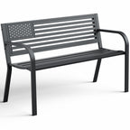 47" Outdoor Garden Bench, Iron Steel Frame Patio Bench with Backrest, Black