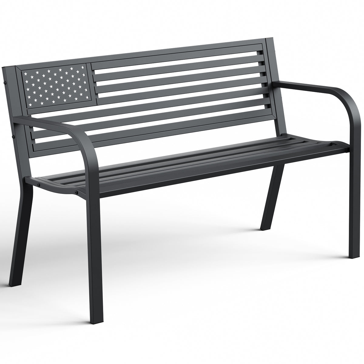 47" Outdoor Garden Bench, Iron Steel Frame Patio Bench with Backrest, Black