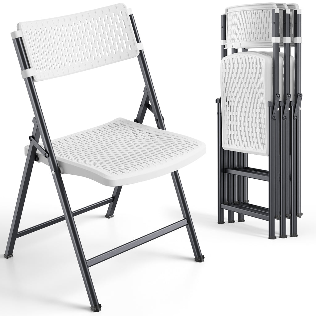 HaiNova 4 Pack Folding Chair, 350 Lb Weight Capacity, Fold chair with Breathable Seat Indoor/Outdoor for Picnic,Races, Parties & Weddings, White