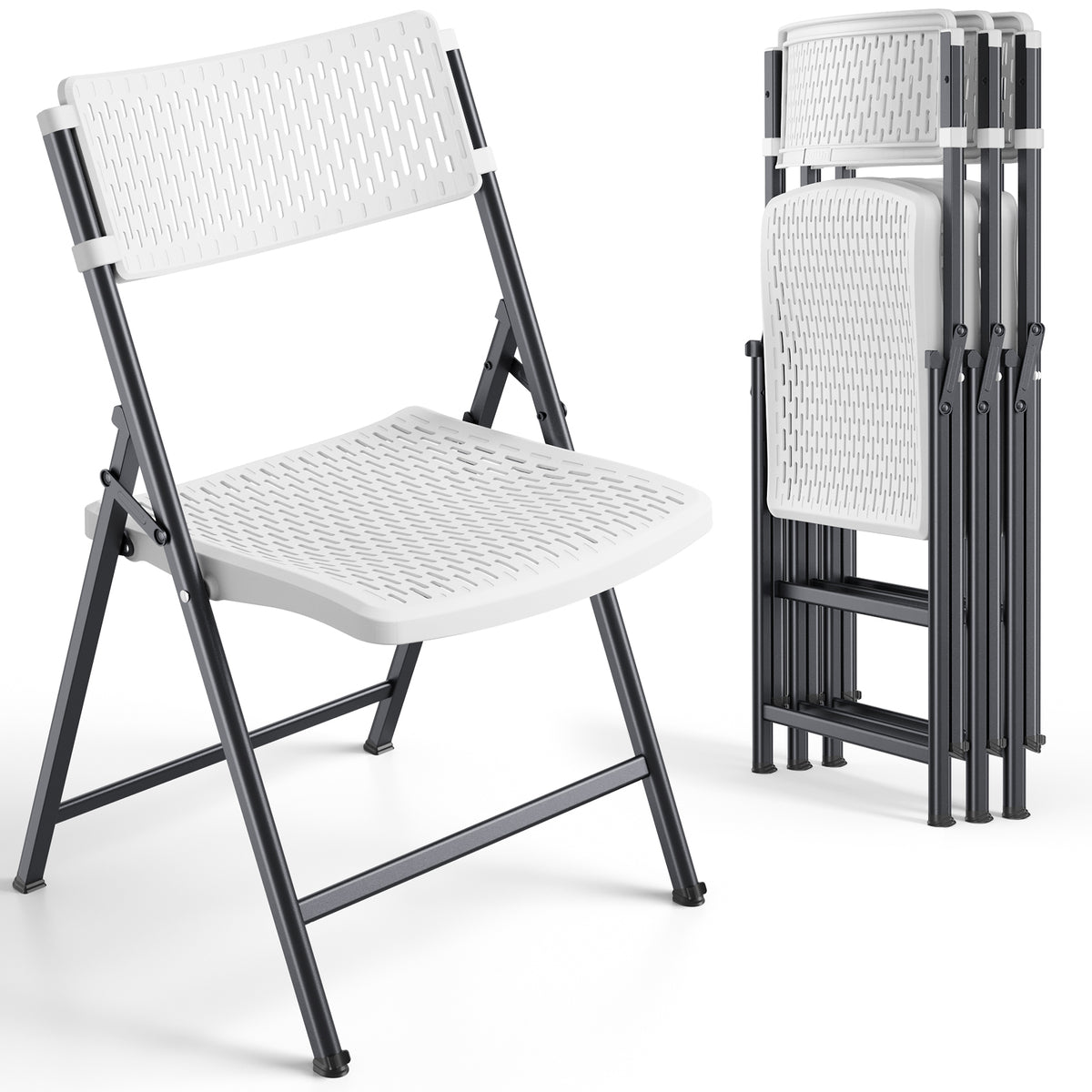 HaiNova 4 Pack Folding Chair, 350 Lb Weight Capacity, Fold chair with Breathable Seat Indoor/Outdoor for Picnic,Races, Parties & Weddings, White
