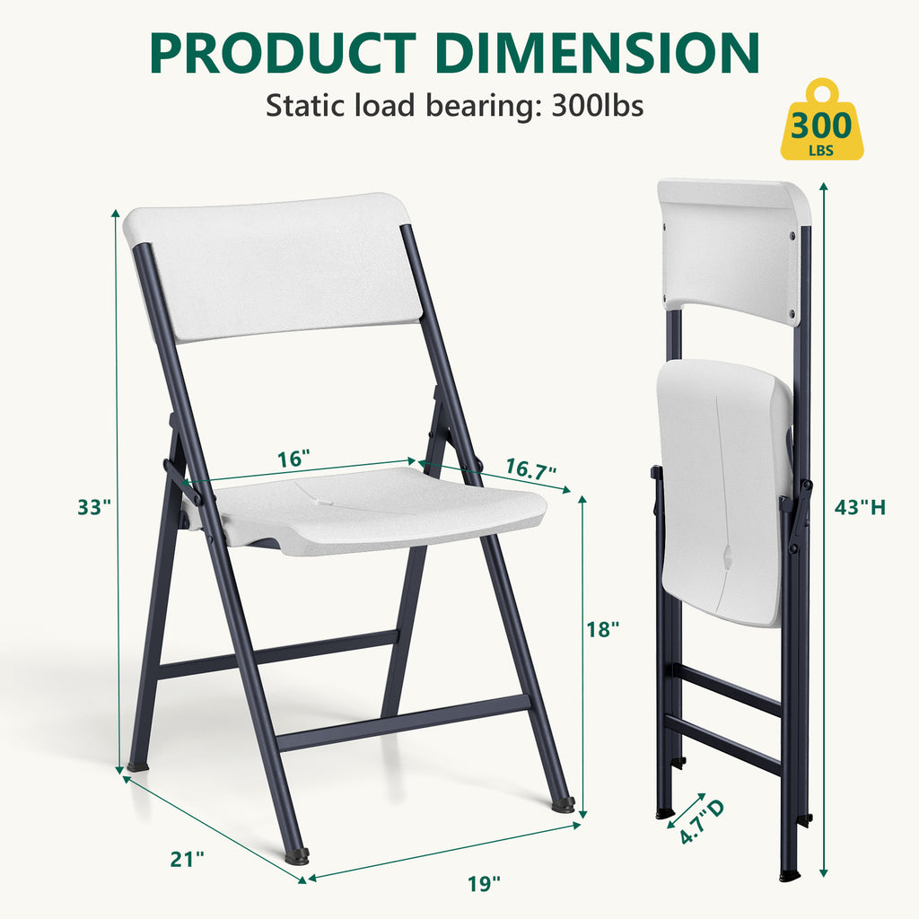 Folding Chair 4 Pack, Portable Heavy Duty Foldable Chair Plastic Seat with Steel Frame for Indoor and Outdoor, Dinning, Party, Wedding, Office, Patio, Garden, White