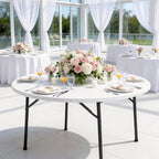 48" Folding Round Table, Heavy Duty Plastic Commercial Dinner Table with Foldable Steel Legs, Portable Banquet Table for Wedding, Party, Events, Indoor, Outdoor, White