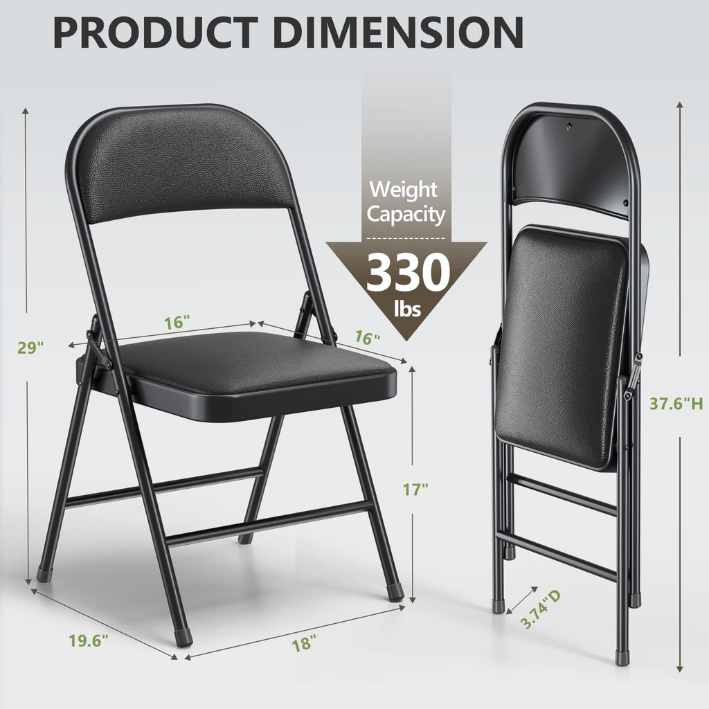 Folding Chair 4 Pack, Comfy PU Leather Padded Folding Chairs for Outside and Indoor, Heavy Duty Portable Foldable Metal Commercial Seat for Home Office, Dorm, Party, Backyard, Lawn, Patio
